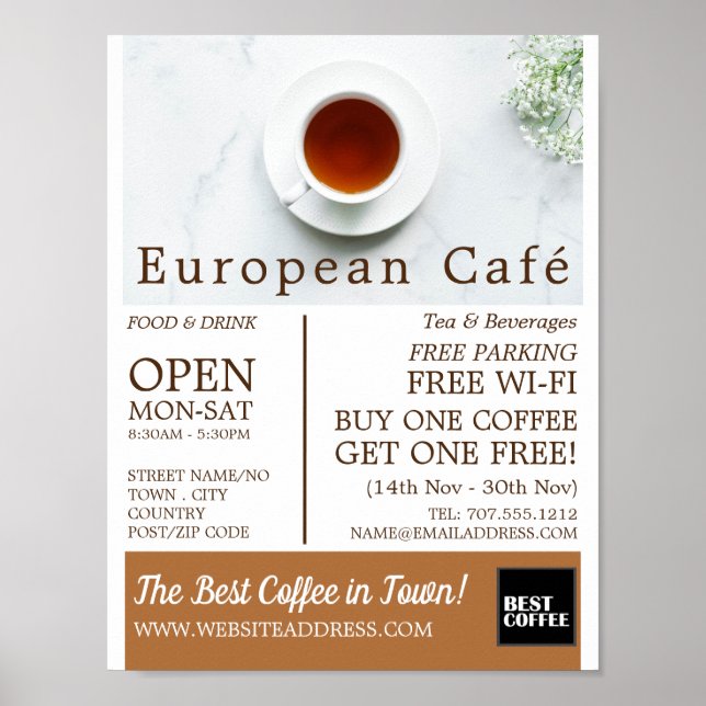 Poster Teacup & Saucer, Barista, Café, Café Advert Café (Devant)