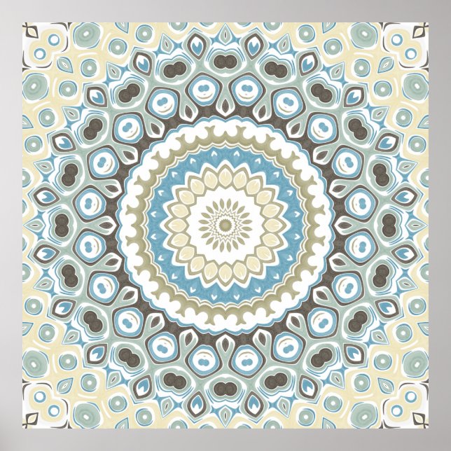 Poster Teal and Beige Mandala Pattern with Earth Tones (Devant)