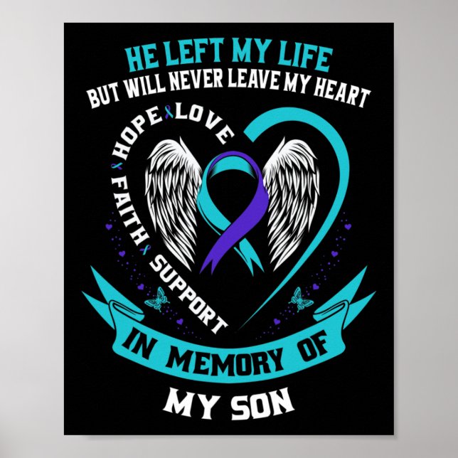Poster Teal And Purple Suicide Awareness Ribbon In Memory (Devant)