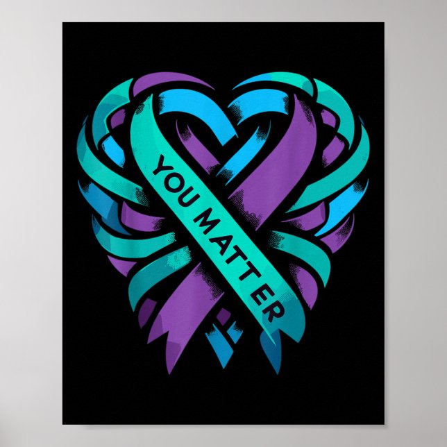 Poster Teal Purple Heart You Suicide Prevention Awareness (Devant)