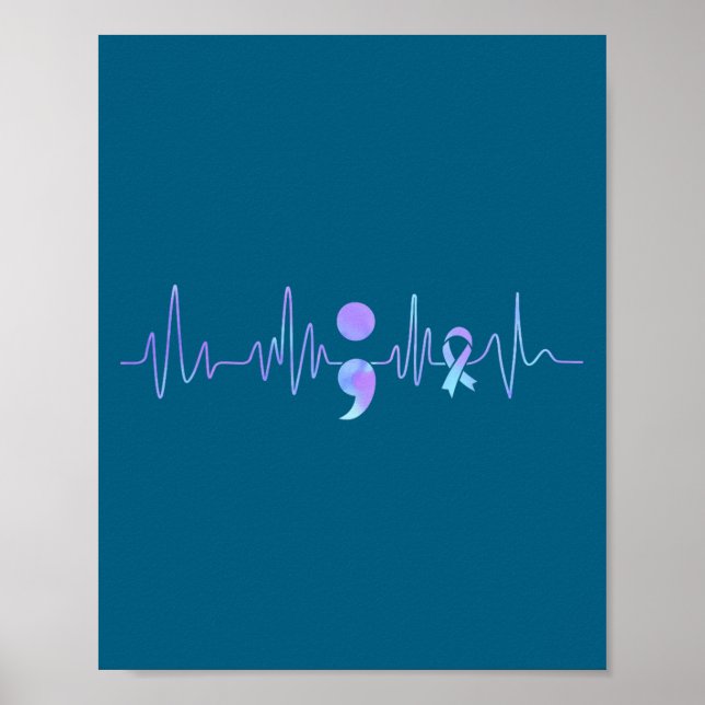 Poster Teal Purple Heartbeat Semicolon Suicide Prevention (Devant)