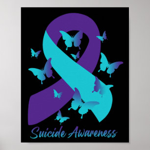 Poster Teal Purple Ribbon Butterflies Suicide