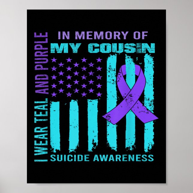 Poster Teal Purple Ribbon Suicide Awareness Flag Cousin B (Devant)