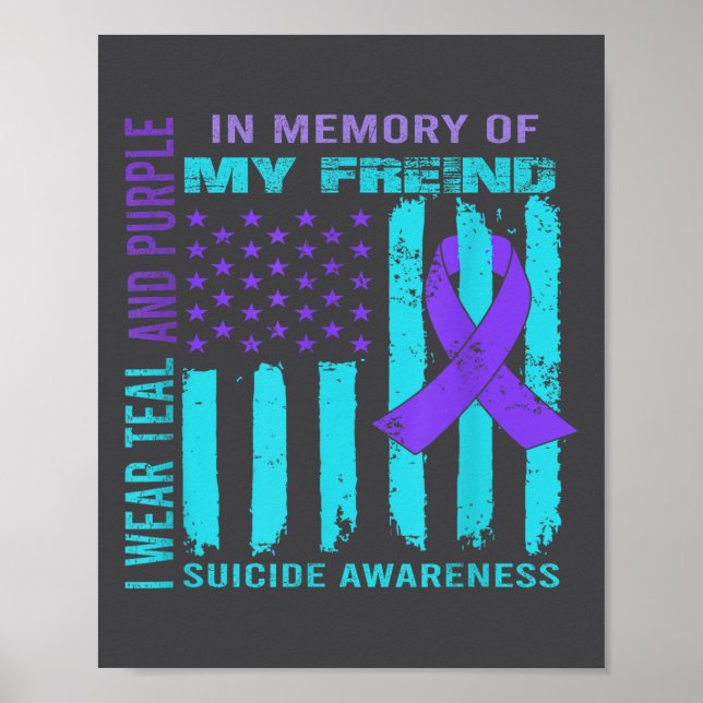 Poster Teal Purple Ribbon Suicide Awareness Flag Freind B (Devant)
