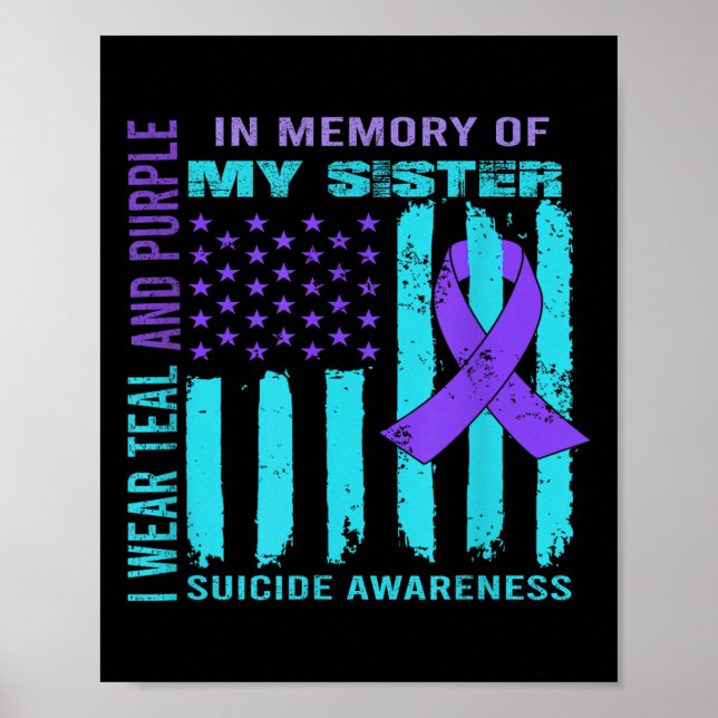 Poster Teal Purple Ribbon Suicide Awareness Flag Sister B (Devant)