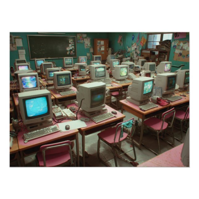 Poster Teal Retro Computer Lab Classroom (Devant)