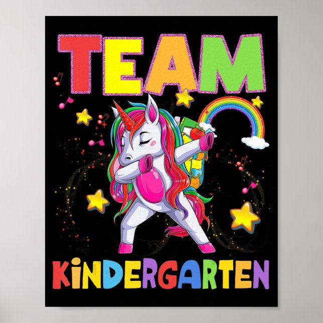 Poster Team Kindergarten Dabbing Unicorn Retour À L'École (Devant)