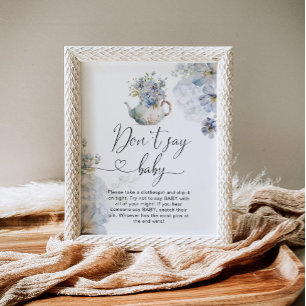 Poster Teapot blue Hydrangeas Ne pas dire jeu de bébé