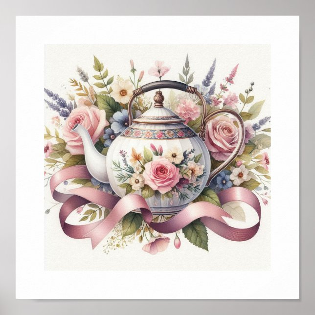 Poster Teapot floral 1 (Devant)