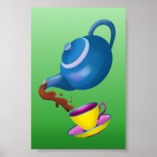 Poster Teapot Teacup and Saucer Illustration Peinture