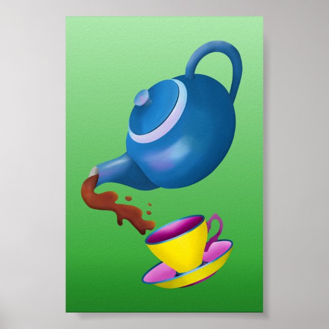 Poster Teapot Teacup and Saucer Illustration Peinture (Devant)