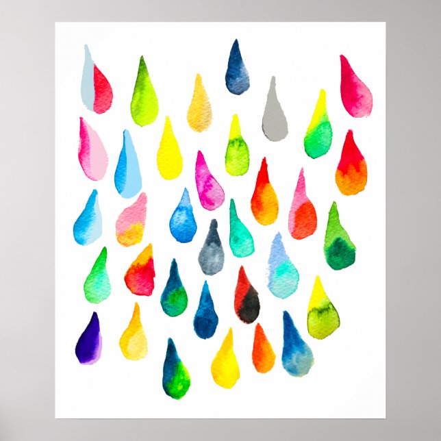 Poster Teardrops watercolor colorful whimsical (Devant)