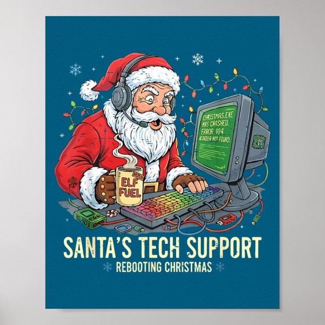 Poster Tech Support Rebooting s Computer Santa Santa Joke (Devant)