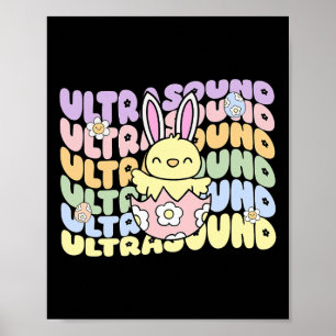 Poster Technicien échographie groovy Bunny Chick Œufs Pâq