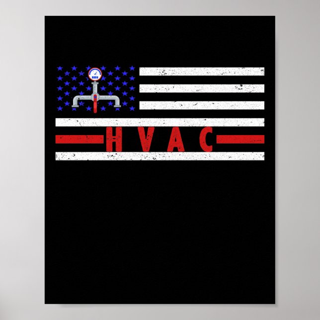Poster Technicien HVAC Hommes Drapeau américain États-Uni (Devant)
