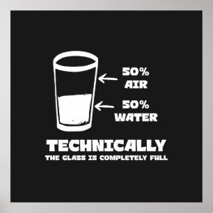 Poster Techniquement, le verre est complètement plein drô