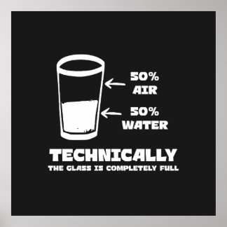 Poster Techniquement, le verre est complètement plein drô