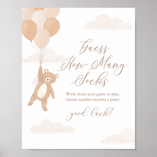 Poster Teddy Bear Baby shower Babies Devine Combien De Ch (Devant)
