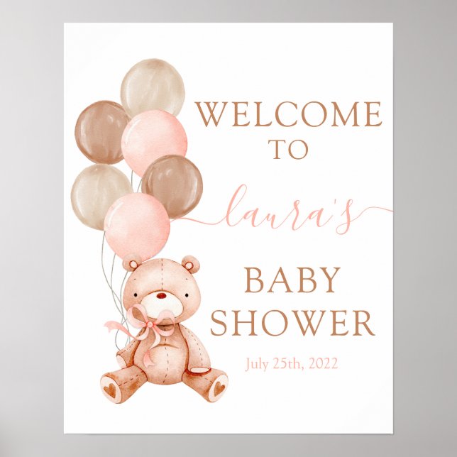 Poster Teddy Bear Baby shower Girl Signal de bienvenue (Devant)