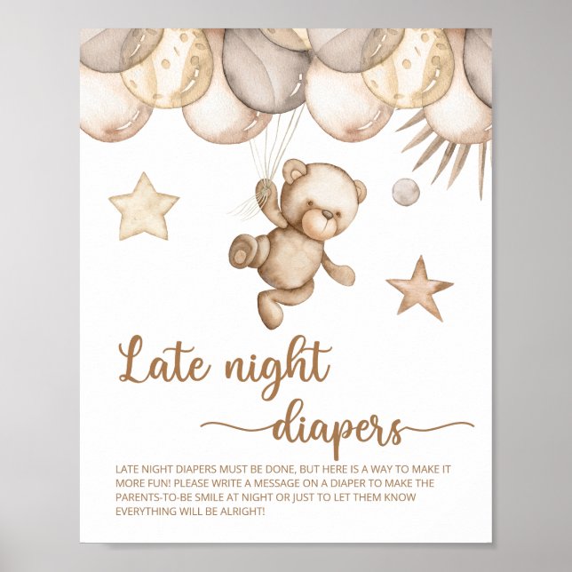 Poster Teddy Bear Baby shower Late Night Diapos (Devant)