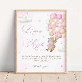 Poster Teddy Bear Baby shower rose Refus de couche