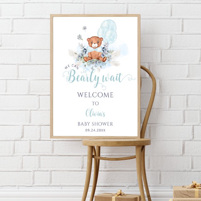 Poster Teddy Bear Bearly Wait Boy Baby shower Bienvenue (Créateur téléchargé)