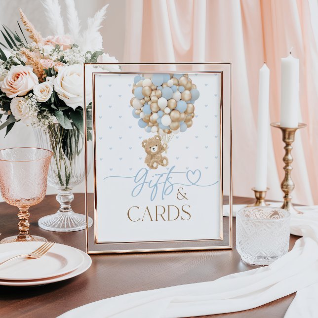 Poster Teddy Bear Blue Balloon Baby Boy Douche Cadeau (Créateur téléchargé)