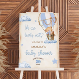 Poster Teddy Bear Blue Hot Air Balloon & Nuages Bienvenue