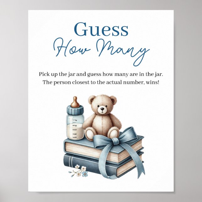 Poster Teddy Bear Devine Combien De Baby showers Jeu Sign (Devant)