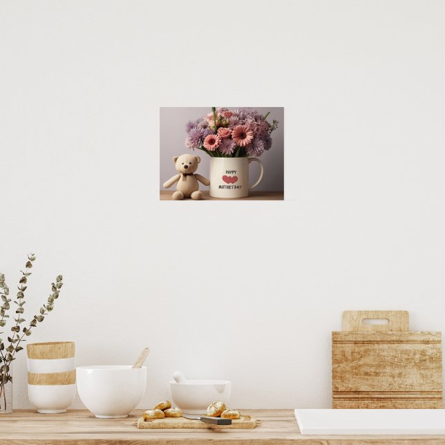 Poster Teddy Bear, Fleurs & Café Mug (Cuisine)