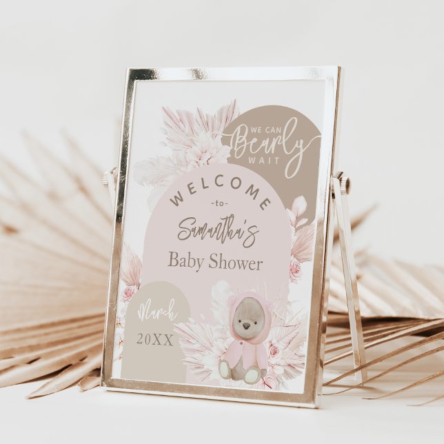 Poster Teddy Bear Moderne Boho Girl Baby shower Planche d (Créateur téléchargé)