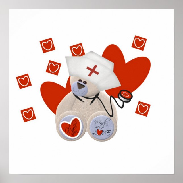Poster Teddy Bear Nurse Love Tshirts et cadeaux (Devant)