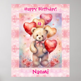 Poster Teddy Bear Personnaliser Nom Age Anniversaire Fête