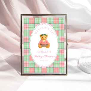 Poster Teddy Bear Preppy Girl Baby shower Bienvenue