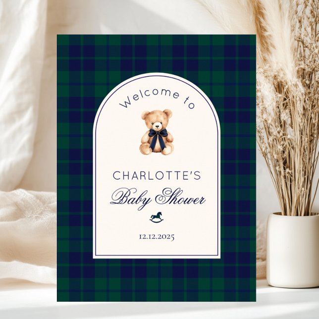 Poster Teddy bear Preppy Plaid Baby Shower Welcome (Créateur téléchargé)