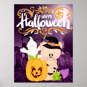 Poster Teddy Bear Warlock - Happy Halloween