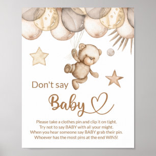 Poster Teddy ours bébé ours ne dit pas baby shower jeu