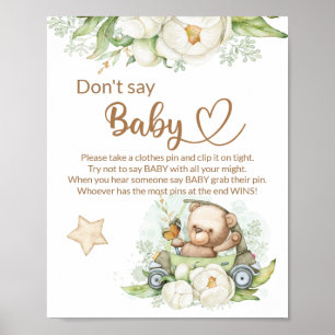 Poster Teddy ours bébé ours ne dit pas baby shower jeu po