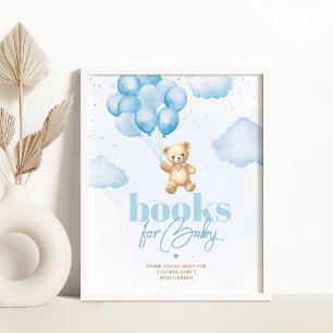 Poster Teddy ours bleu ballon bébé garçon Livres pour béb