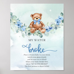 Poster Teddy ours bleu clair floral My Water Broke jeu
