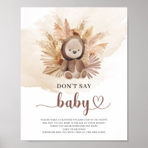 Poster Teddy ours sweatshirt pampas ne dit pas bébé jeu