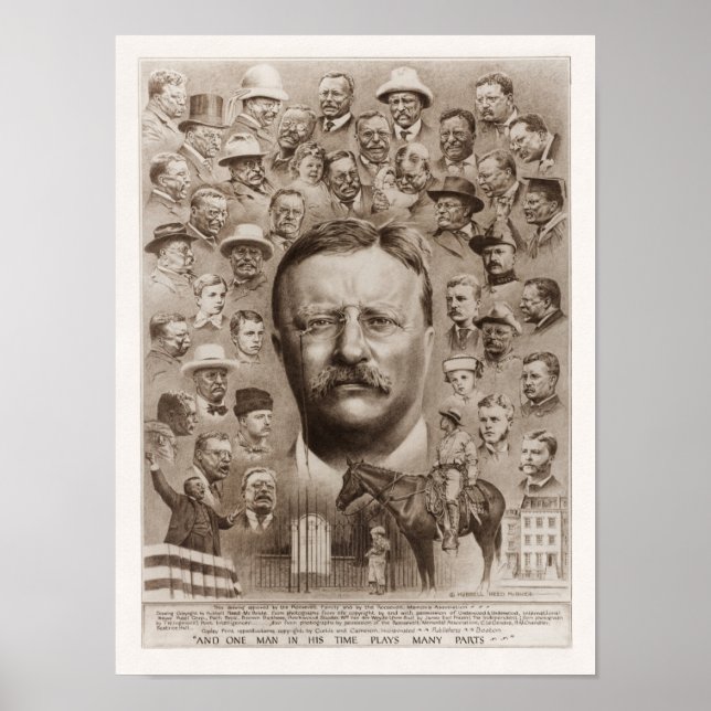 Poster Teddy Roosevelt Collage Of Life - 1923 (Devant)