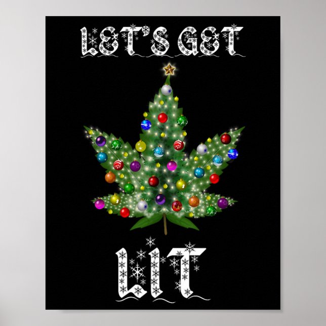 Poster Tee Cadeau Thc Pot Feuille Weed Arbre De Noël  (Devant)