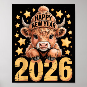 Poster Tee drôle de vache des Highlands joyeuse année 202