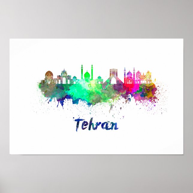 Poster Tehran skyline en aquarelle (Devant)
