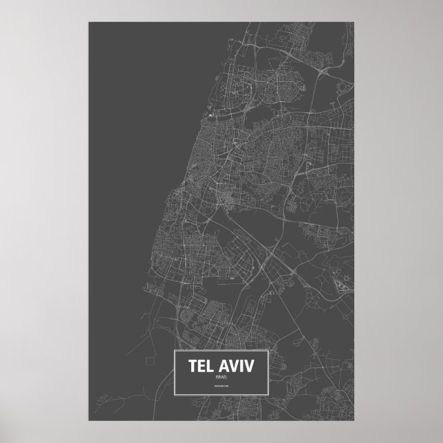 Poster Tel Aviv, Israël (blanc sur noir) (Devant)