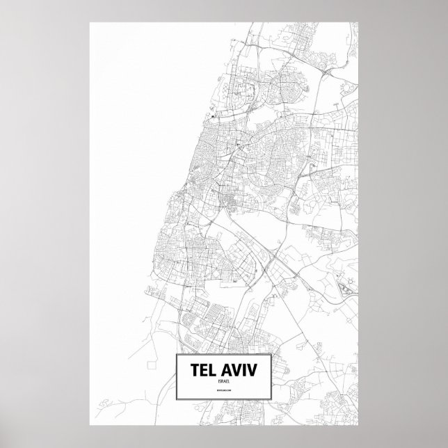 Poster Tel Aviv, Israël (noir sur blanc) (Devant)