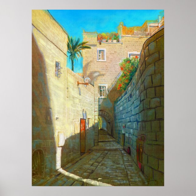 Poster Tel-Aviv Jaffo Vieille Ville Israël Peinture à l'h (Devant)