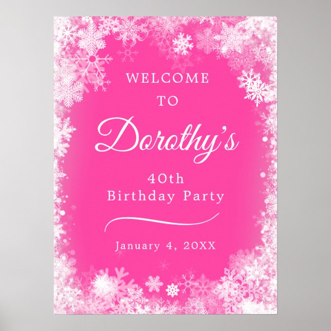 Poster Téléchargeable 40th Birthday Snowflake Pink Welcom (Devant)
