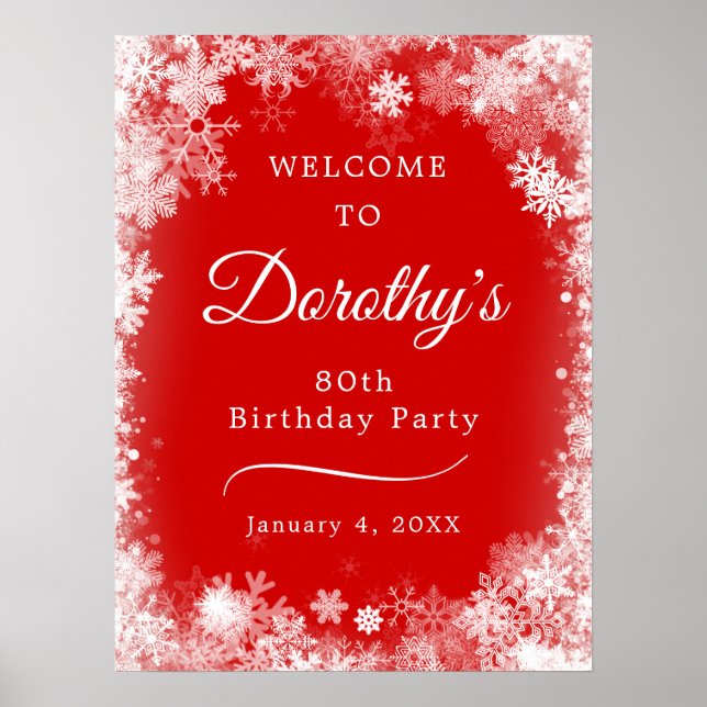 Poster Téléchargeable 80th Birthday Snowflake Red Welcome (Devant)
